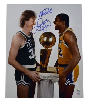Larry Bird and Magic Johnson Dual-Signed 16x20 Color Photo (PSA)